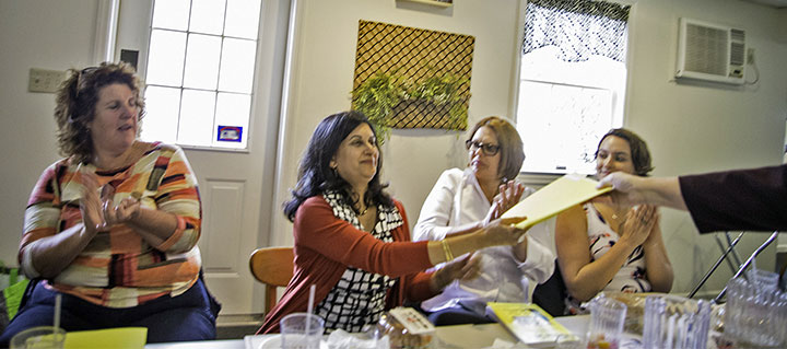 Lini Kadaba of Philadelphia receives an award during the 2017 Awards Luncheon, held at the T. Burke and Co. restaurant in Lancaster. (R. Thomas Berner)